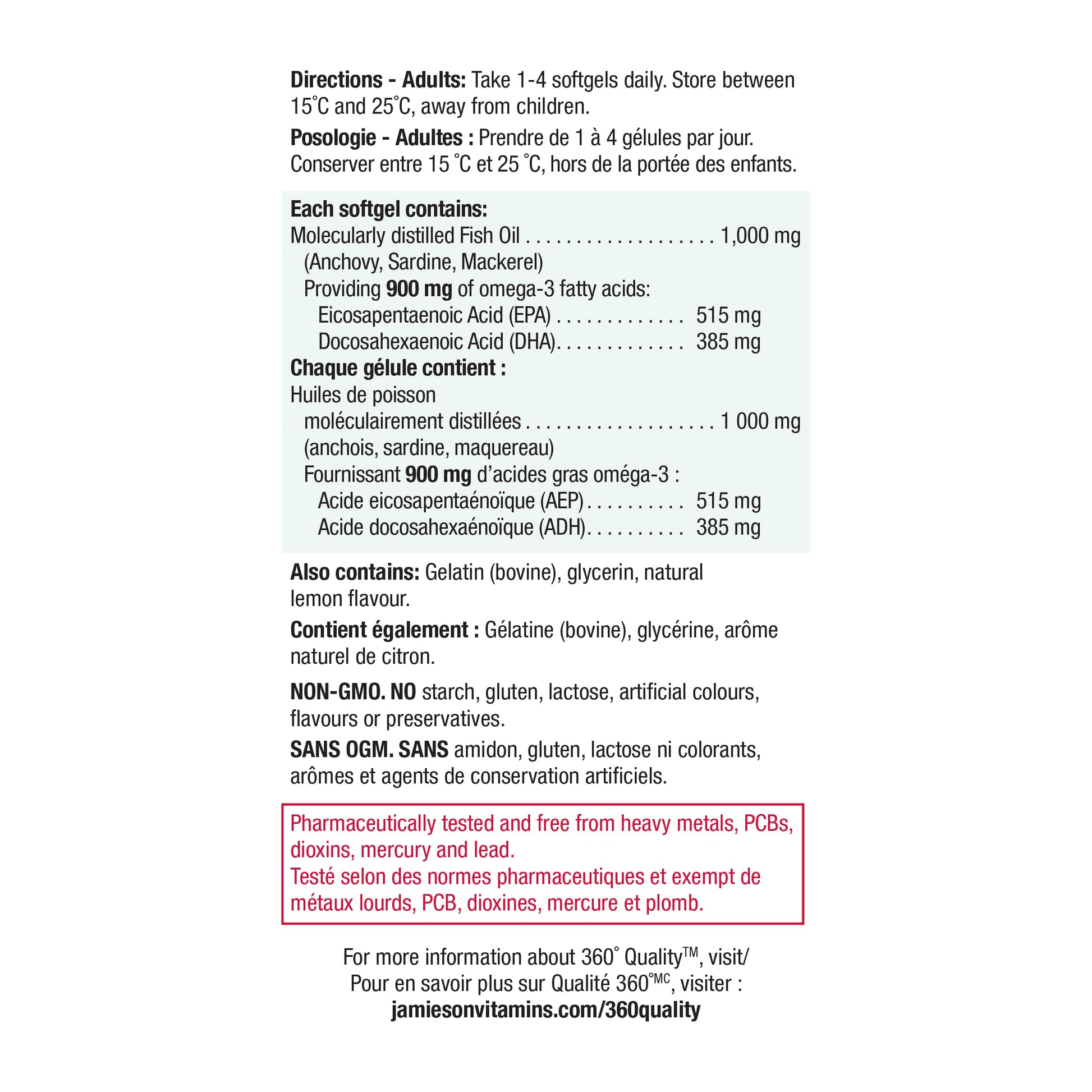Jamieson Ultra-Strength Omega-3 900 mg, No Fishy Aftertaste, Supports Heart, Brain, and Eye Health, Arthritis Support. High Potency, with EPA and DHA, Non-GMO, Gluten-Free, 75 Softgels, Proudly Canadian - Available at All In One Marketplace Canada