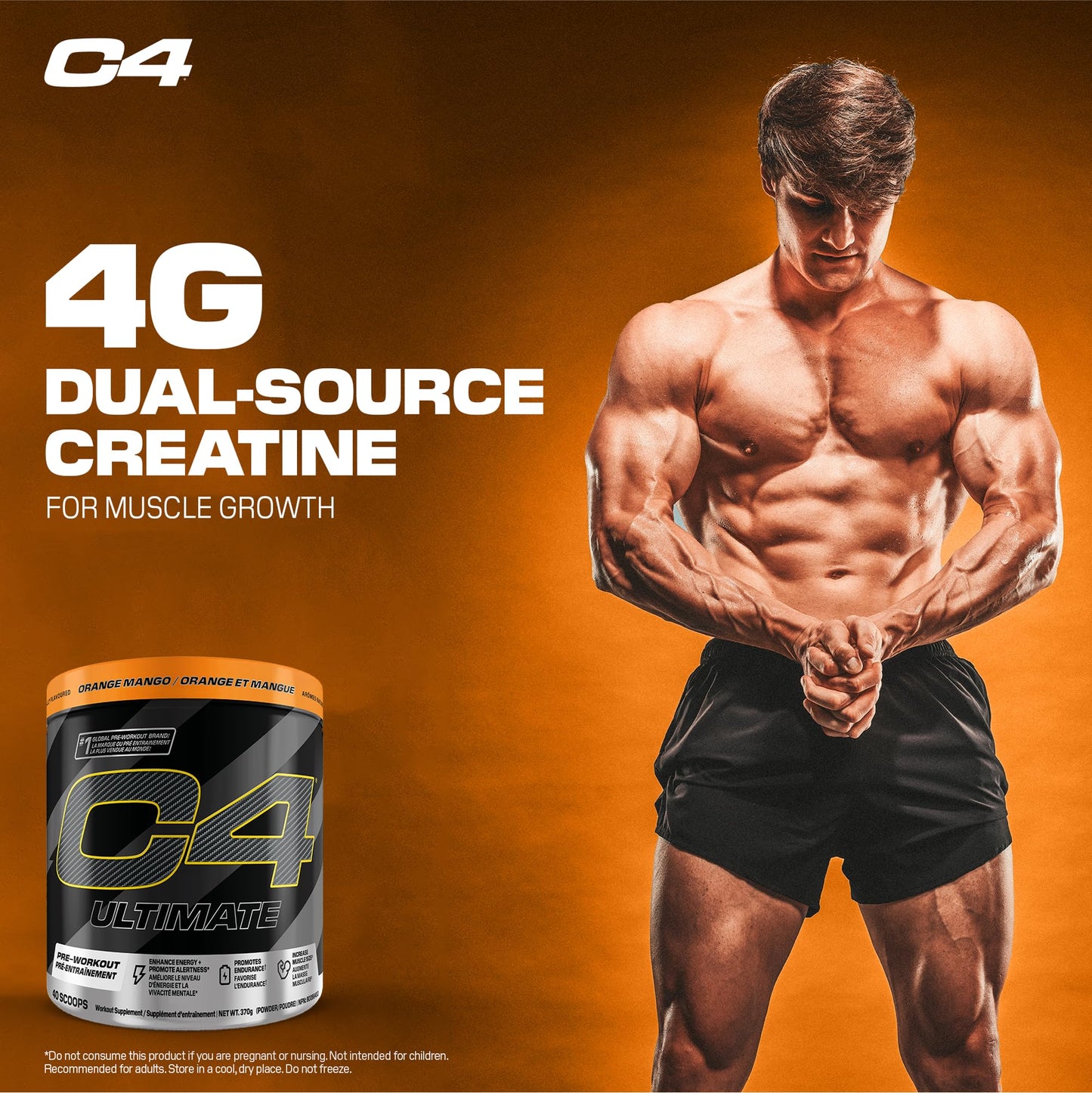 Cellucor C4 Ultimate Pre Workout Powder - Sugar Free Preworkout Energy with 300mg Caffeine and Creatine for Men & Women - Orange Mango, 20 Servings Cellucor