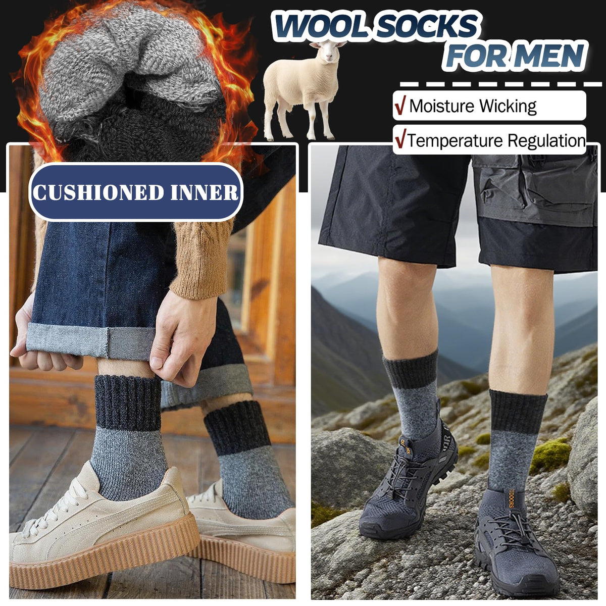 VoJoPi Mens Thermal Socks 5 Pairs Warm Wool Winter Thick Crew Socks for Men 🍁 All In One Marketplace Canada
