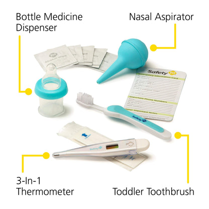 Safety 1st Deluxe Healthcare & Grooming Kit – Baby Essentials Set with 3-in-1 Thermometer, Nasal Aspirator, Nail Clippers, Medicine Dispenser, Brush & Comb, and More - Arctic Blue - Available at All In One Marketplace Canada