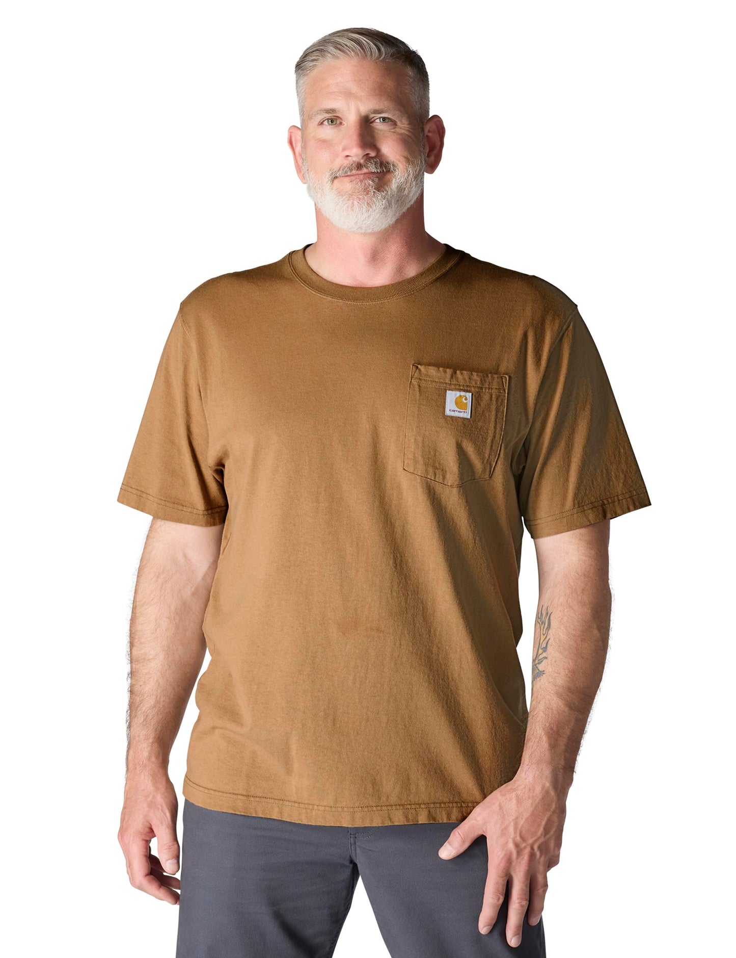 Carhartt Men's Loose Fit Heavyweight Short-Sleeve Pocket T-Shirt (Also Available in Big & Tall), Brown, Large