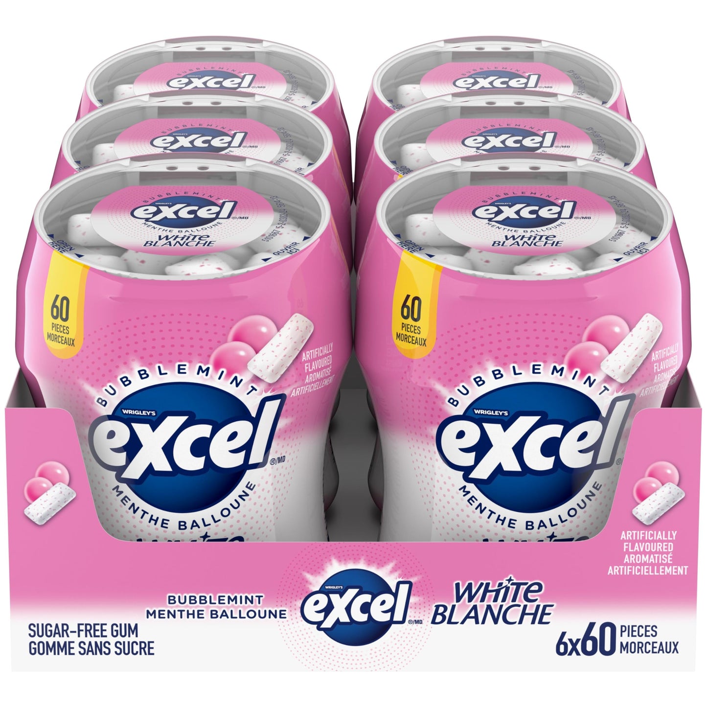 EXCEL White, Bubblemint Flavoured Sugar Free Chewing Gum, 60 Pieces, 6 Bottles - Available at All In One Marketplace Canada