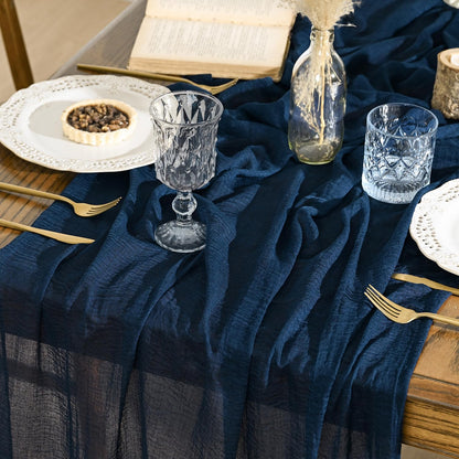 Artoid Mode Boho Cheesecloth Gauze Navy Blue Wedding Table Runner, 300 cm Seasonal Fabric Kitchen Dining Holiday Table Decor for Home Party Indoor 🍁 All In One Marketplace Canada