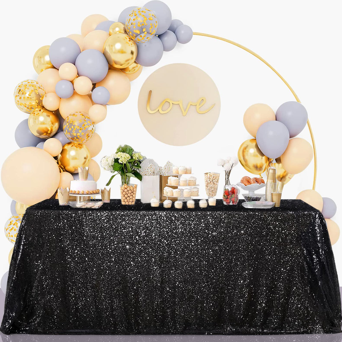 Nappe à paillettes noires B-COOL pour Halloween, chemin de table scintillant rectangulaire de 50x80 pouces pour décorations de table de mariage, anniversaire et bal de fin d'année