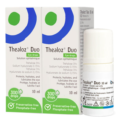 Thealoz Duo Eye Drops (2x10ml) - Clinically Proven Formula for Dry Eyes, Hydration with Hyaluronic Acid & Trehalose, Soothes & Lubricates, Tear Film Stabilization, Contact Lens Compatible (600 Drops)