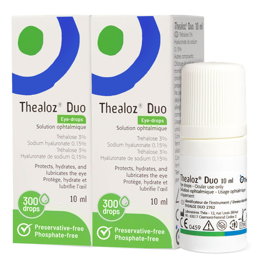 Thealoz Duo Eye Drops (2x10ml) - Clinically Proven Formula for Dry Eyes, Hydration with Hyaluronic Acid & Trehalose, Soothes & Lubricates, Tear Film Stabilization, Contact Lens Compatible (600 Drops)