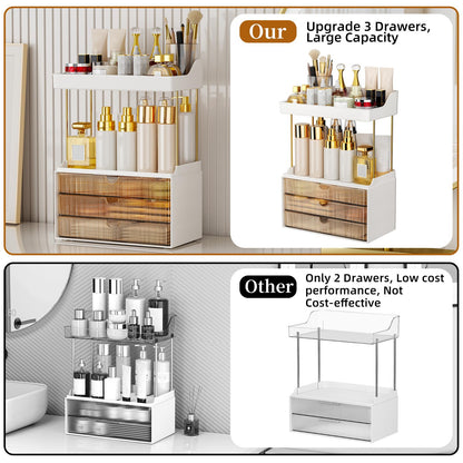 StorBin 3 Large Drawers Makeup Organizer - 5 Tier Bathroom Counter Organizers and Storage, Versatile Perfume Vanity Organizer, Ideal for Cosmetic, Large Skincare, Face Mask, Office Supplies, Amber - Available at All In One Marketplace Canada