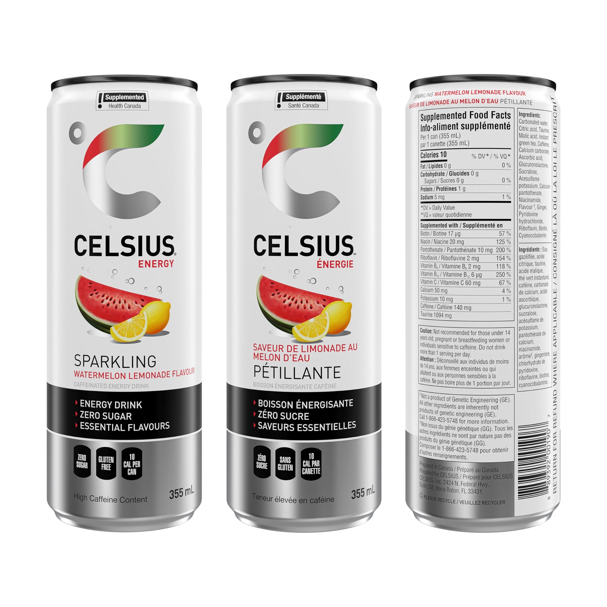 CELSIUS Sparkling Watermelon Lemonade, Zero Sugar Energy Drink, 355ml (Pack of 12)