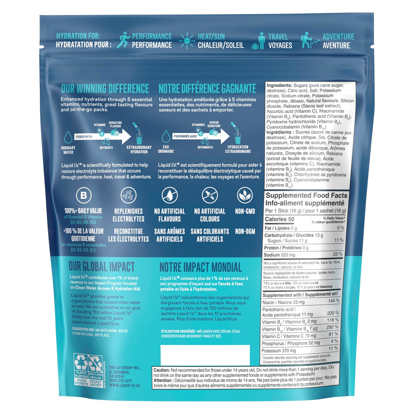 Liquid I.V. Hydration Multiplier Electrolyte Drink Mix - Enhanced Hydration Electrolyte Powder with Vitamins B3, B5, B6, B12 and C -18x On-the-go Sticks for Workout and Travel - Watermelon