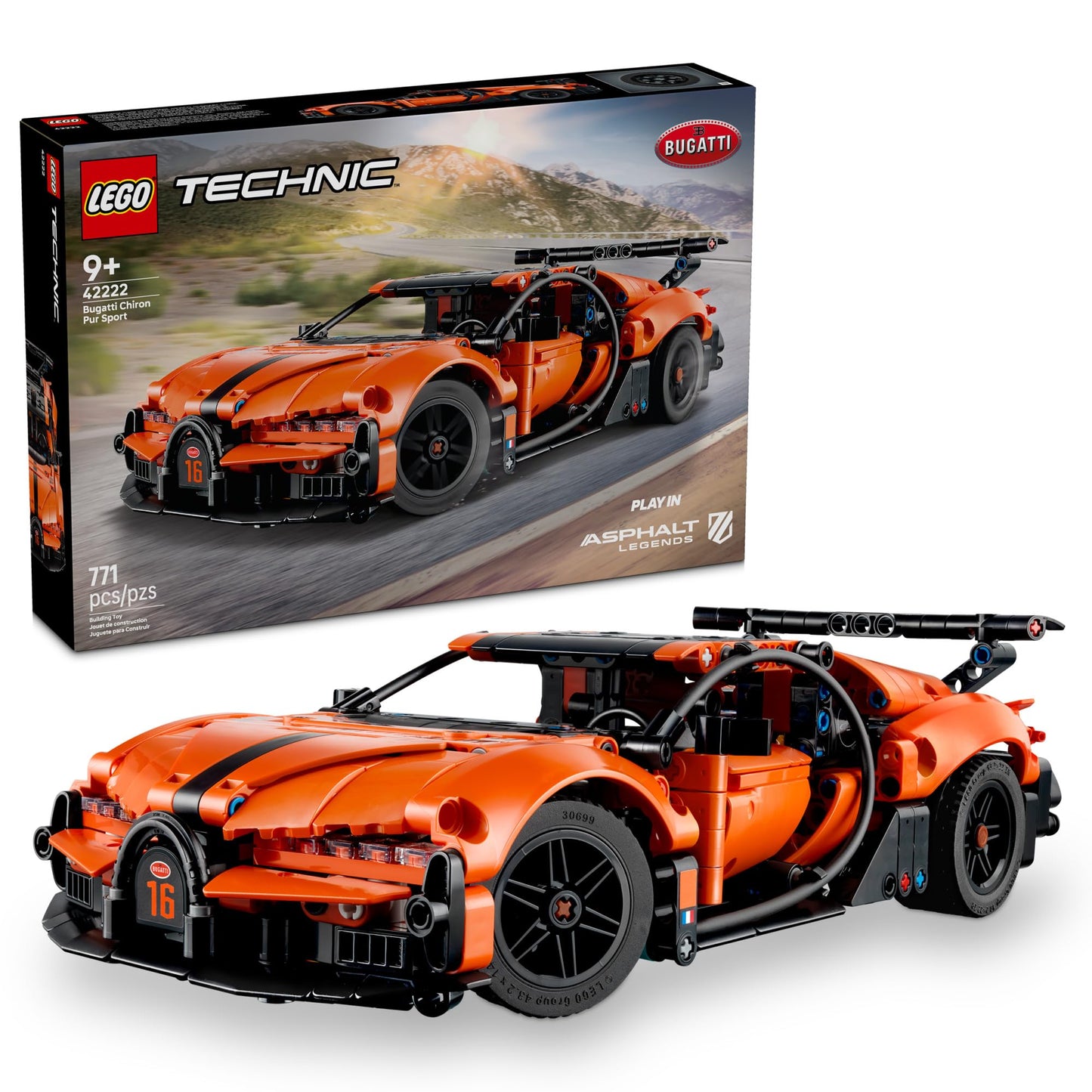 LEGO Technic Bugatti Chiron Pur Sport Hypercar Building Toy for Boys & Girls - Sports Car Toy W/Realistic Steering & Engine for Kids & Racing Fans, Ages 9+ - Gift Idea for Birthdays - 42222 LEGO