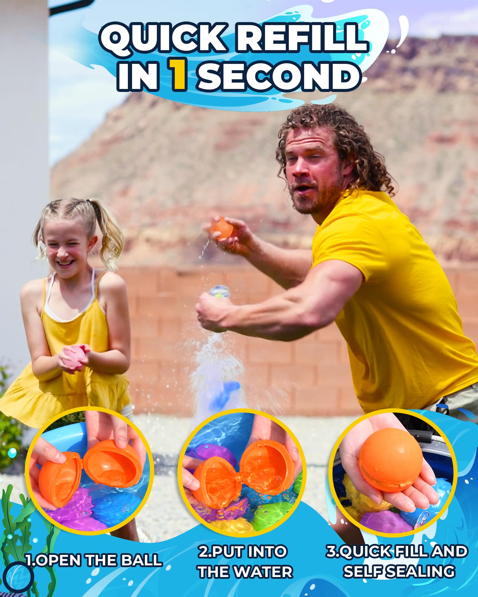 Smasiagon Reusable Magnetic Water Balloons: 15 PC Refillable Water Bombs Splash Balls Self Sealing Quick Fill - Silicone Water Toys with Mesh Bag for Kids Adults Water Games Outside Summer Fun Party