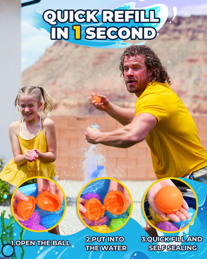 Smasiagon Reusable Magnetic Water Balloons: 15 PC Refillable Water Bombs Splash Balls Self Sealing Quick Fill - Silicone Water Toys with Mesh Bag for Kids Adults Water Games Outside Summer Fun Party