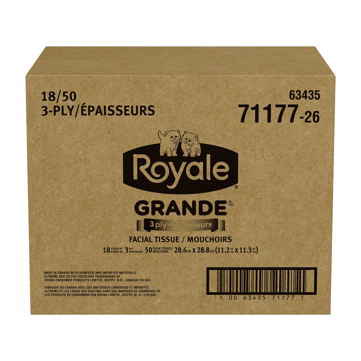 Mouchoirs faciaux Royale 3 épaisseurs, feuilles plus grandes, plus résistantes et plus douces, 18 boîtes, 50 mouchoirs par boîte