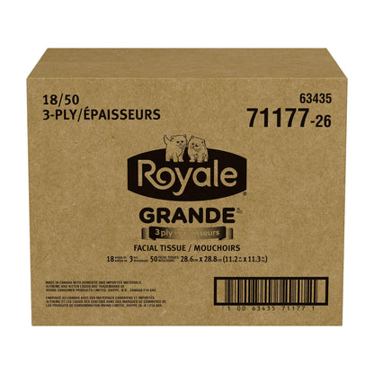 Mouchoirs faciaux Royale 3 épaisseurs, feuilles plus grandes, plus résistantes et plus douces, 18 boîtes, 50 mouchoirs par boîte