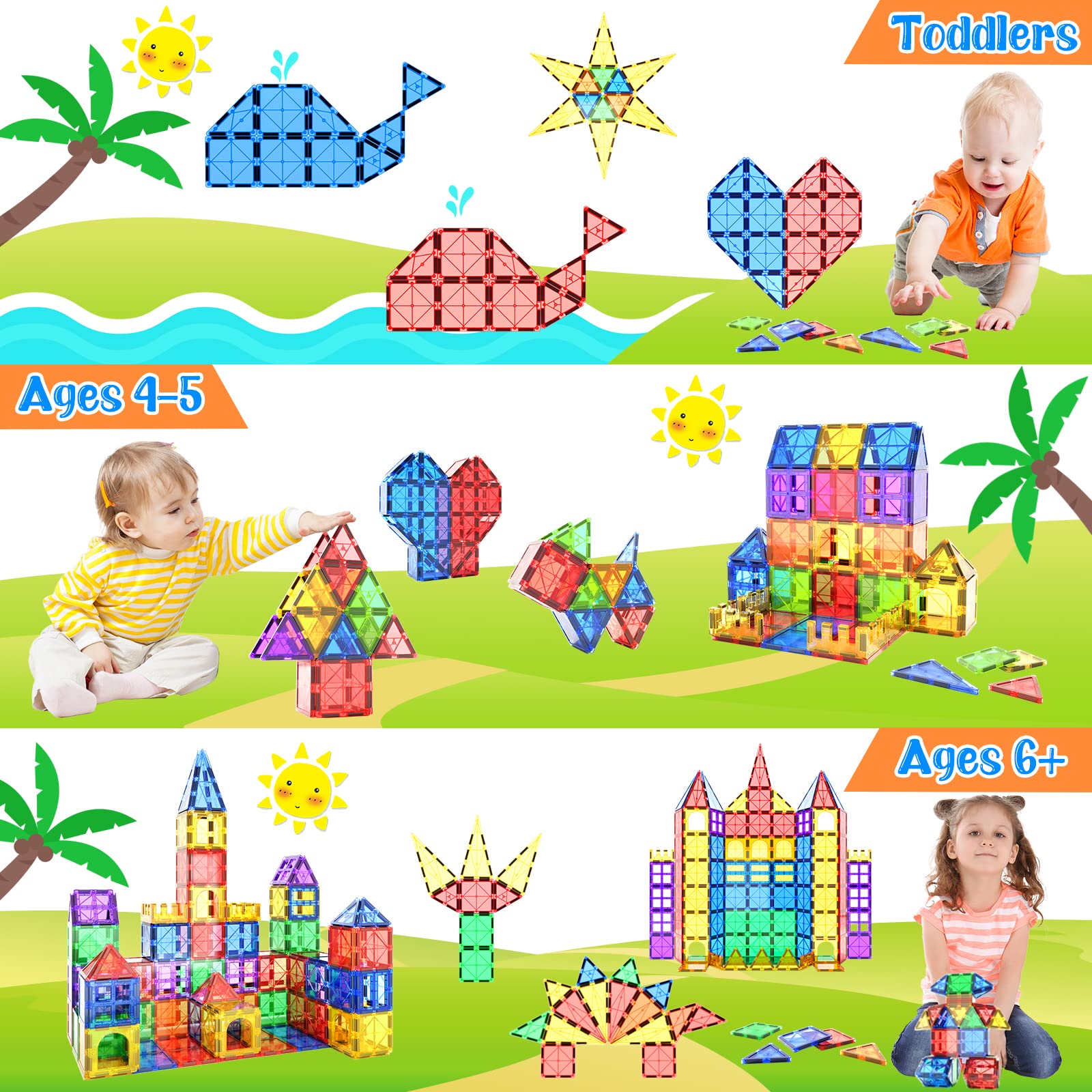 Magnetic Tiles Kids Toys STEM Magnet Toy for Toddler Magnetic Blocks Building Preschool Learning Sensory Montessori Toys for 3+ Year Old Boys and Girls, Safe Creativity Toddler Kids Toy 40PCS