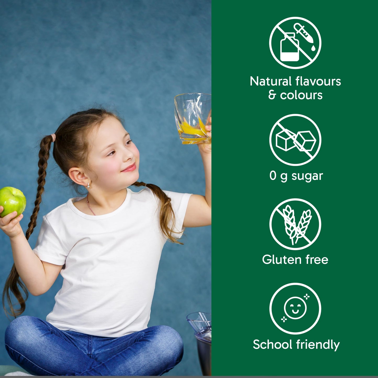 Organika Kids Electrolytes Powder Sticks - Sugar-Free Hydration + Immune support with 100% of daily Vitamin C, Minerals and Prebiotic Fibre | Green Apple Flavour - 3.5g x 20 sachets Organika