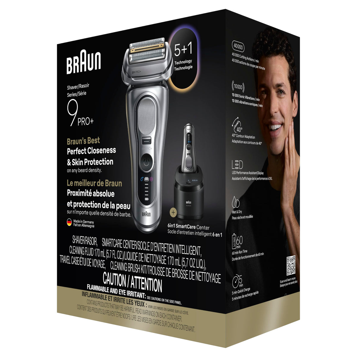Braun Series 9 PRO+ Electric Razor for Men, Electric Foil Shaver, with Precision Trimmer, Pro SensoAdapt, 6in1 SmartCare Center, 9667CC, Silver