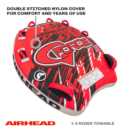 AirHead G-Force 3 Towable 1-3 Rider Tube for Boating and Water Sports, Heavy Duty Full Nylon Cover with Zipper, EVA Foam Pads, and Patented Speed Safety Valve for Easy Inflating & Deflating 🍁 All In One Marketplace Canada