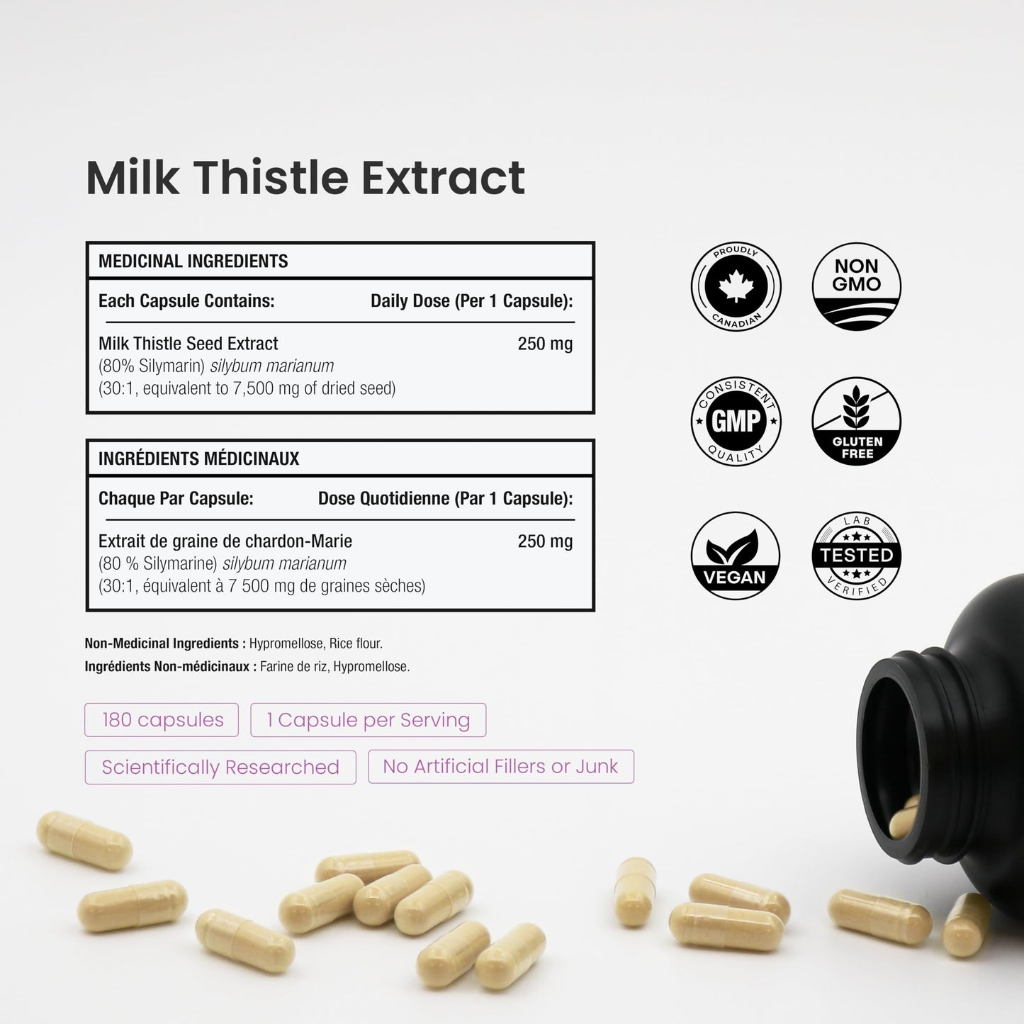 Milk Thistle Capsules – High Potency 30:1 Extract (7,500 mg Equivalent) with 80% Silymarin – Premium Liver Support Supplement for Healthy Flush & Detox – Vegan, Non-GMO – 180 Count - Available at All In One Marketplace Canada