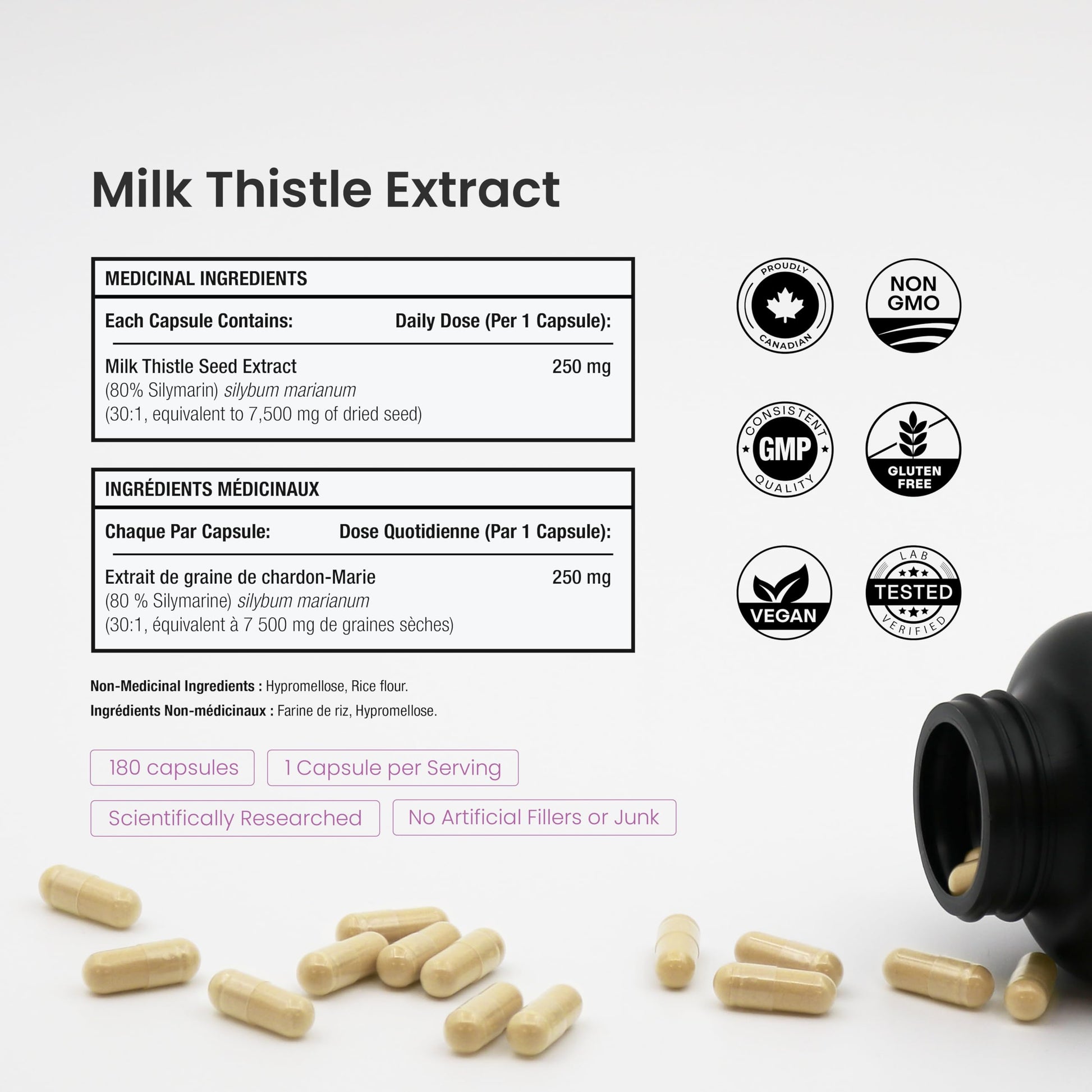 Milk Thistle Capsules – High Potency 30:1 Extract (7,500 mg Equivalent) with 80% Silymarin – Premium Liver Support Supplement for Healthy Flush & Detox – Vegan, Non-GMO – 180 Count - Available at All In One Marketplace Canada