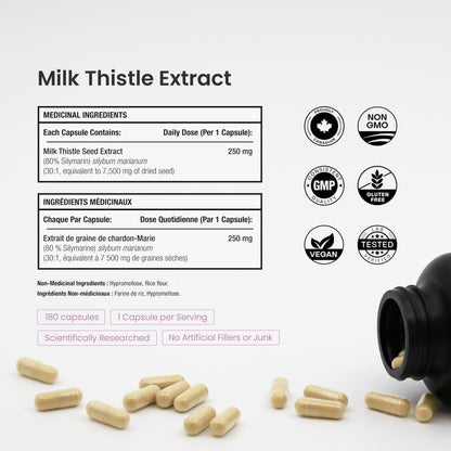 Milk Thistle Capsules – High Potency 30:1 Extract (7,500 mg Equivalent) with 80% Silymarin – Premium Liver Support Supplement for Healthy Flush & Detox – Vegan, Non-GMO – 180 Count - Available at All In One Marketplace Canada