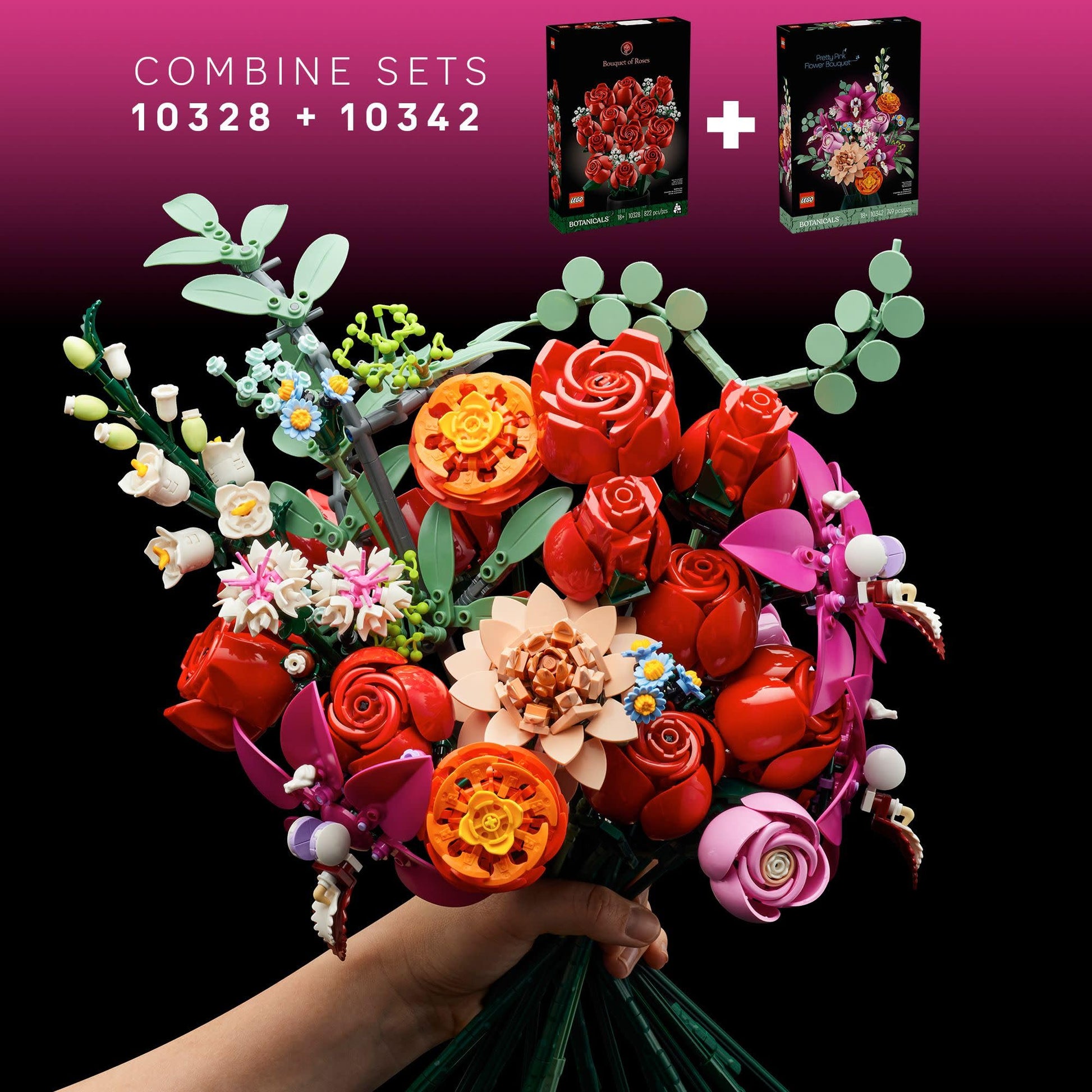 LEGO Botanicals Bouquet of Roses Artificial Flowers - Fake Red Roses Building Set for Adults, Ages 18+ - Gifts for Birthdays - Home Decor for Table Display - 10328 LEGO