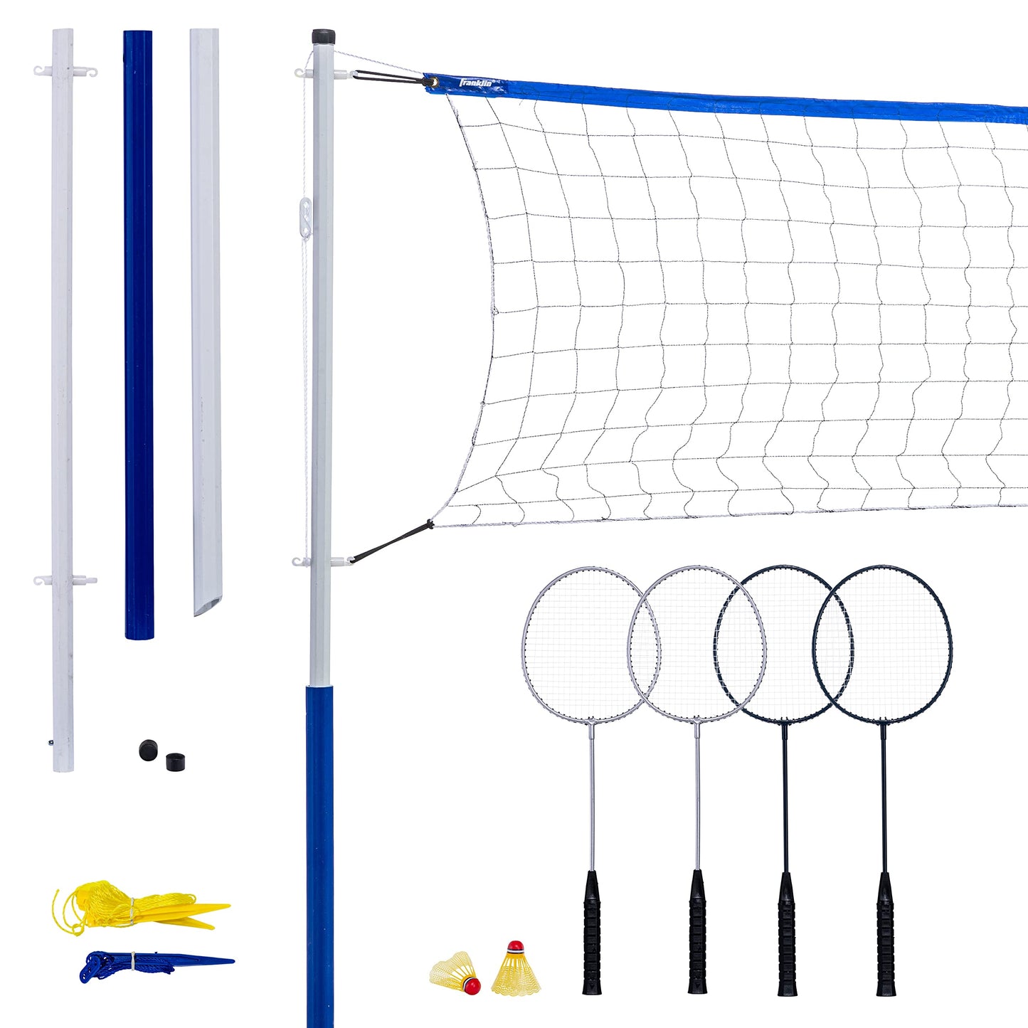 Franklin Sports Badminton Set - Portable Badminton Set - Adult and Kids Badminton Net - Perfect Backyard/Lawn Game - Includes 4 Badminton Racquets - Recreational Franklin Sports