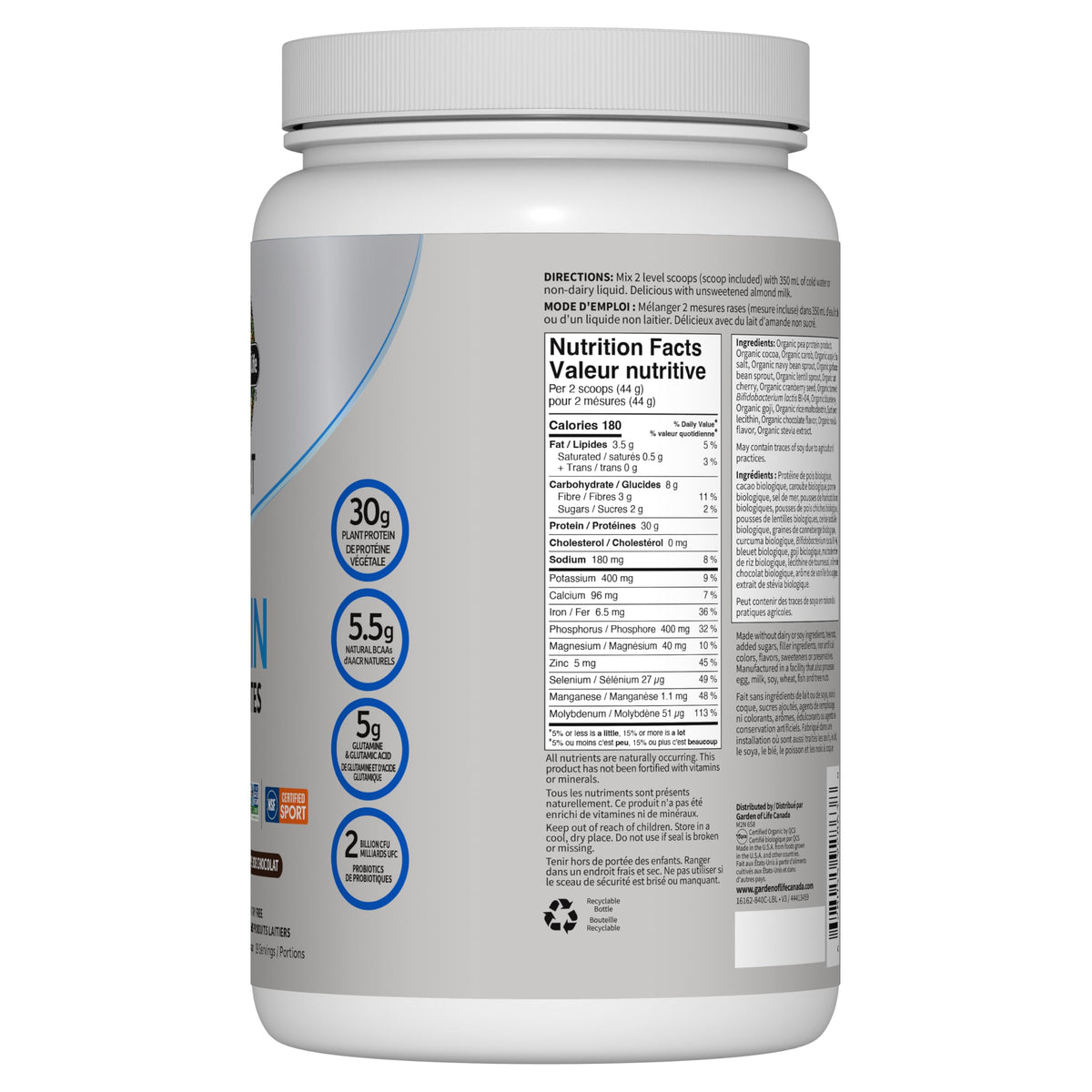 Garden of Life Sport Organic Plant Protein Powder, Chocolate, 840 g, 30 g Complete Protein per Serving, Pea Protein Source, Supports Muscle Recovery, Repair & Metabolism Support