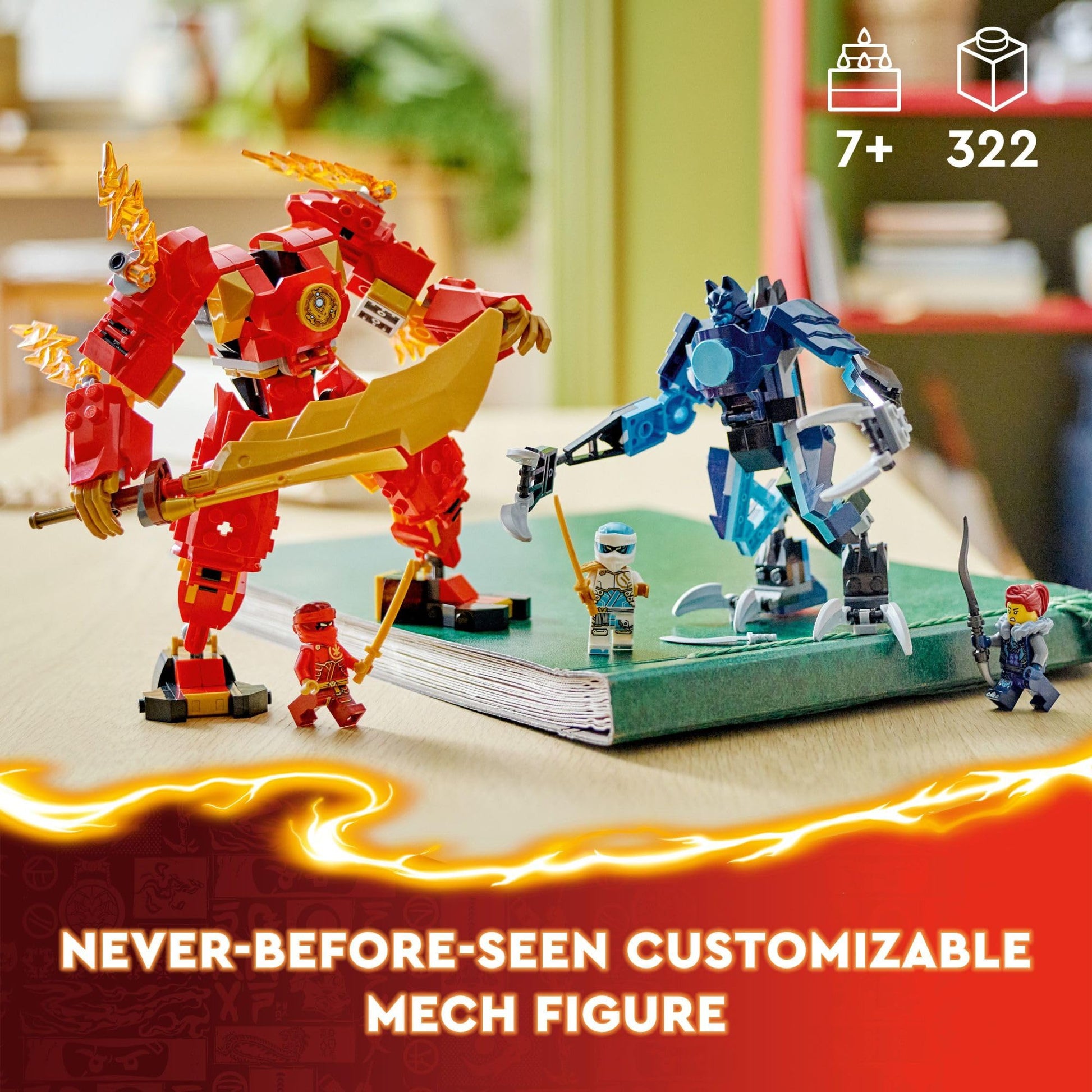 LEGO NINJAGO Kai’s Elemental Fire Mech Action Figure, Mini Ninja Toy for Kids with Customizable Red Ninja Figure Plus Kai and Zane Minifigures, Adventure Set for Boys and Girls Ages 7 and Up, 71808 LEGO