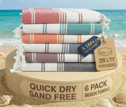 Lane Linen Beach Towels 6 Pack, Oversized Beach Towel, Pre-Washed Large Beach Towel, Stylish Pool Towels for Adults, Quick Dry Beach Towel, Lightweight Travel Towel, 39"x71" - Multi Colors