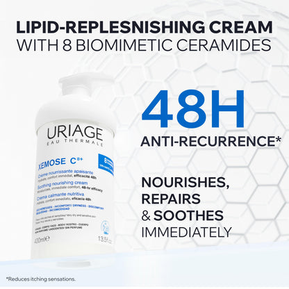 Uriage Xémose Lipid-Replenishing Cream - Face & Body Moisturizer Against Itching With Shea Butter - Very Dry, Sensitive Skin Prone to Atopic Eczema - Non-Greasy & Non-Sticky - Unscented - 400ml Uriage