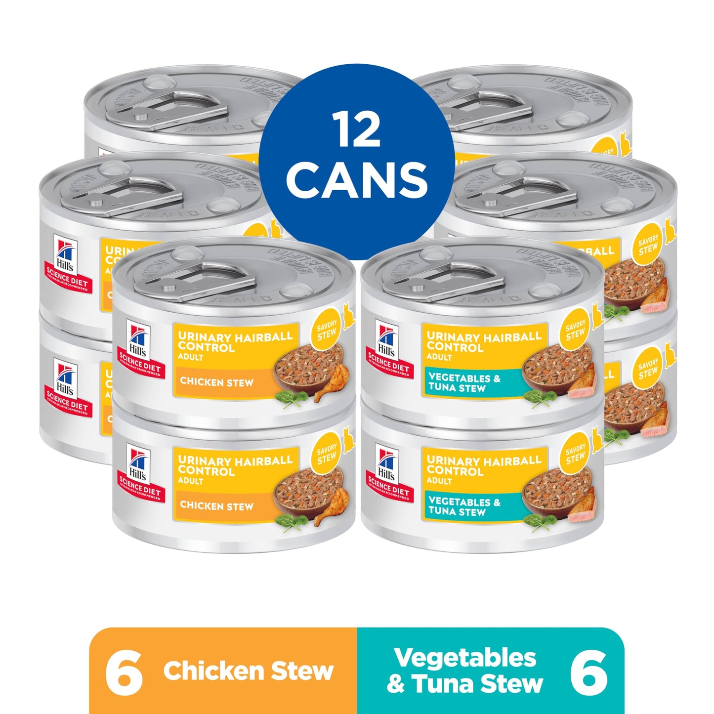 Hill's Science Diet Adult Urinary and Hairball Control Stew Wet Cat Food, 2.9-oz can, case of 12