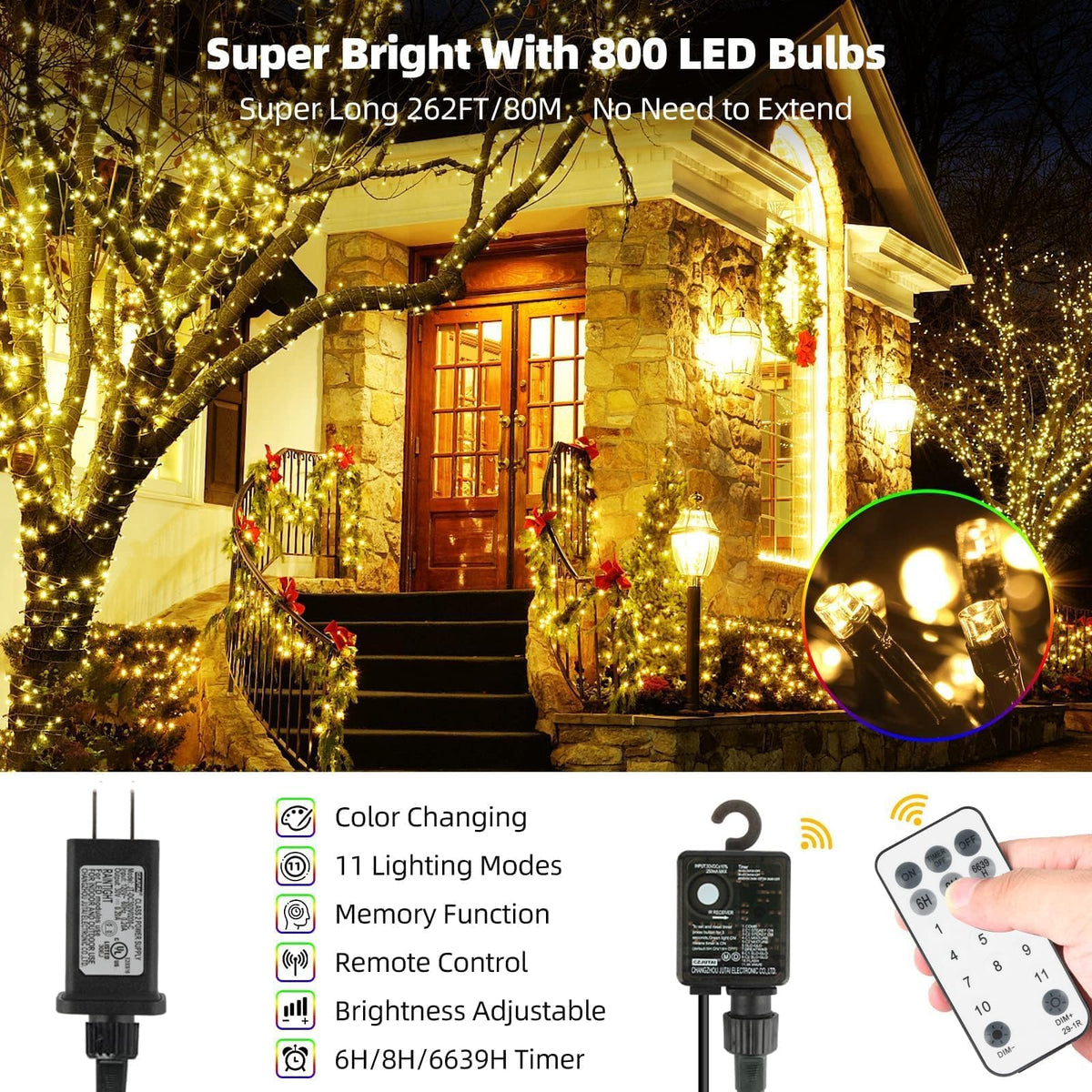 Tcamp 262FT 800 LED Color Changing Christmas Tree Lights Outdoor Indoor 🍁 All In One Marketplace Canada