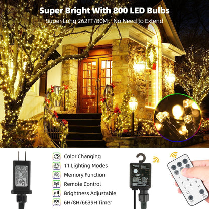 Tcamp 262FT 800 LED Color Changing Christmas Tree Lights Outdoor Indoor 🍁 All In One Marketplace Canada