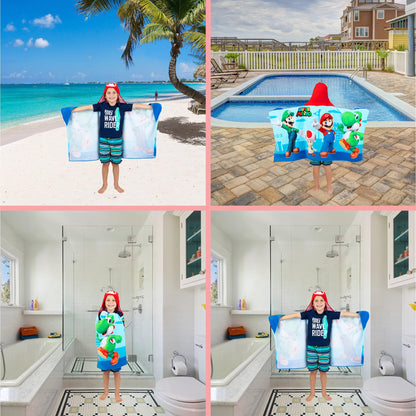 Franco Kids Bath and Beach Super Soft Cotton Hooded Towel Wrap, 24 in x 50 in, Super Mario Franco