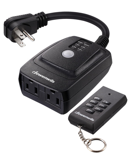 DEWENWILS Outdoor Light Timer Waterproof, Plug in Sensor Outlet Timer Switch, 100 ft Range Remote Control with 2 Grounded Electrical Outlets for Yard Landscape Holiday Light, 15A 1/2HP UL Listed - Available at All In One Marketplace Canada