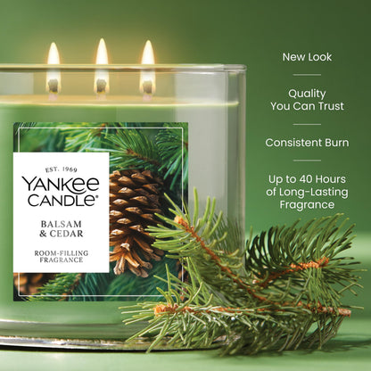 Yankee Candle 3 Wick Candle Jar, Scented Candle with up to 40 Hours of Burn Time, Premium Plant Wax Blend for Consistent Long Lasting Scent from First to Last Burn, Balsam & Cedar 🍁 All In One Marketplace Canada