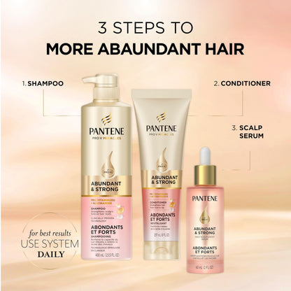 Pantene Abundant & Strong 3-Step System, Shampoo (400 ml), Conditioner (236 ml), Serum (60 ml), Strengthens at the Root, 3 Count - Available at All In One Marketplace Canada