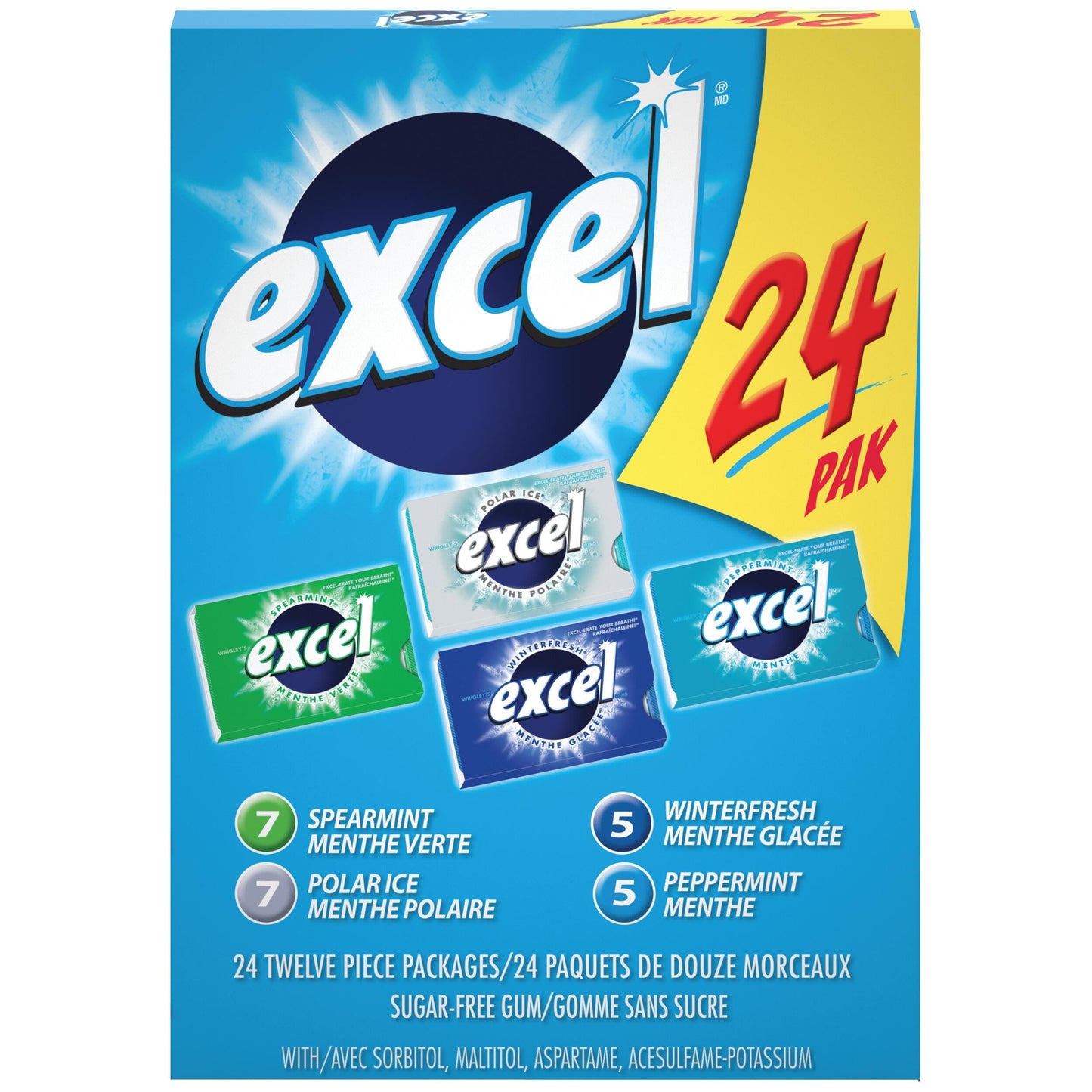 EXCEL Sugar-Free Chewing Gum Variety Pack - 24 Packs (12 Pieces Each)