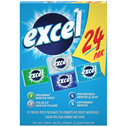EXCEL Sugar-Free Chewing Gum Variety Pack - 24 Packs (12 Pieces Each)