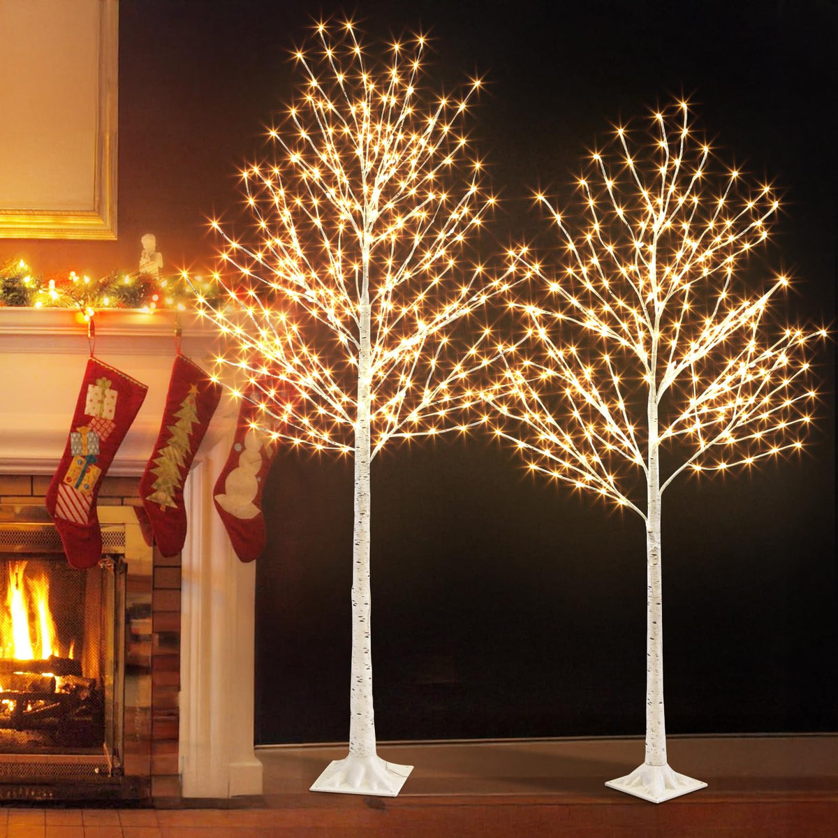 EAMBRITE Christmas Decor, 2 Pack Lighted Birch Tree Indoor Outdoor Decorations, 5FT 6FT Prelit Artificial Tree with Timer and Dimmer for Home Room Wedding Christmas Decorations 🍁 All In One Marketplace Canada
