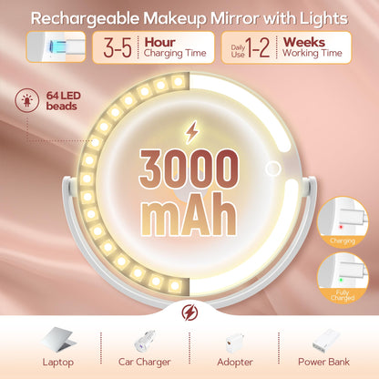 B Beauty Planet Makeup Mirror with Lights, Lighted Magnifying Mirror 30X with 3 Lighting and Adjustable Brightness, 2-Sided Height Adjustable Vanity Mirror for Bathroom, Women Gifts for Mom - Available at All In One Marketplace Canada