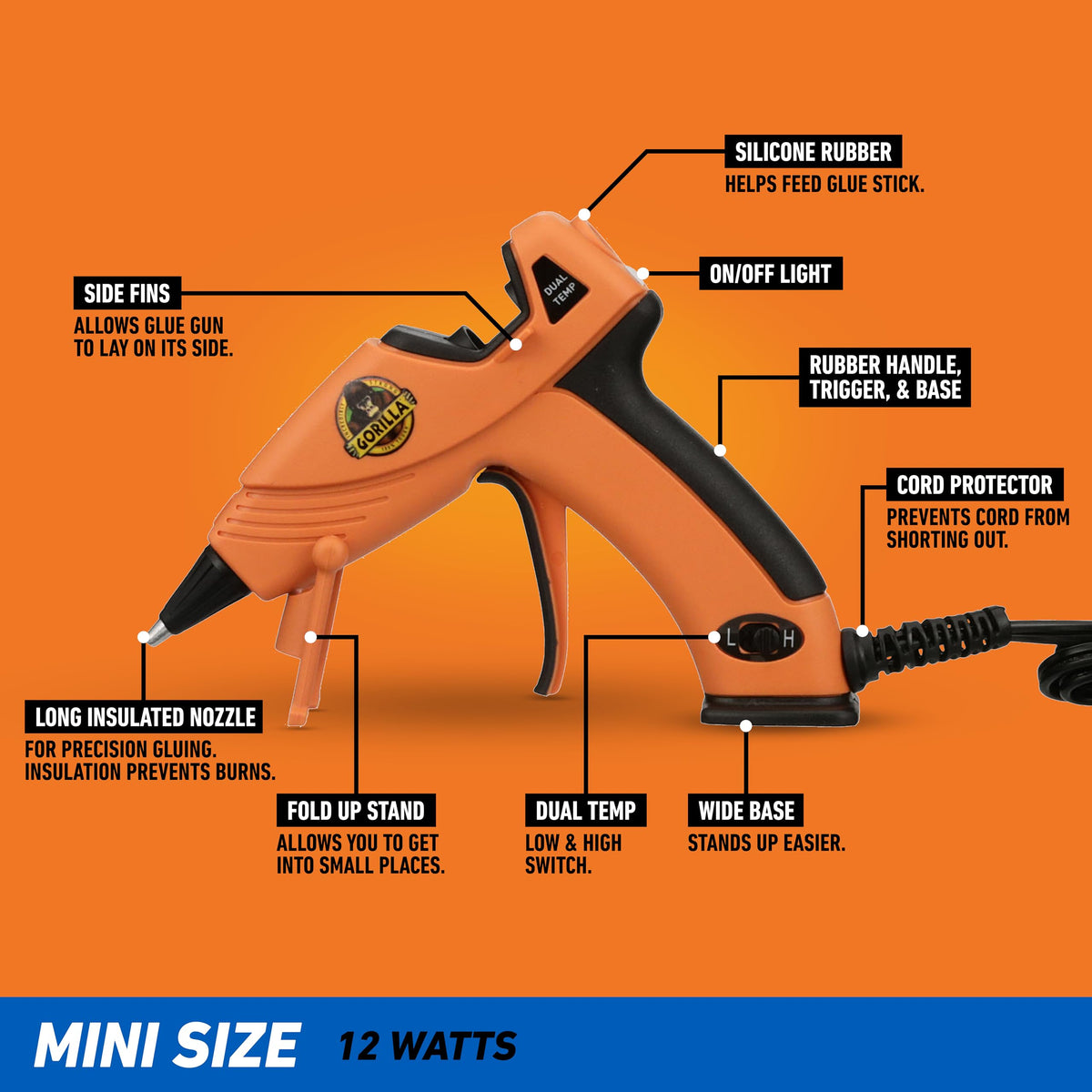 Gorilla Mini Hot Glue Gun, Dual Temp Precision Craft Glue Gun, 12W