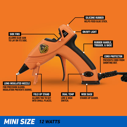 Gorilla Mini Hot Glue Gun, Dual Temp Precision Craft Glue Gun, 12W