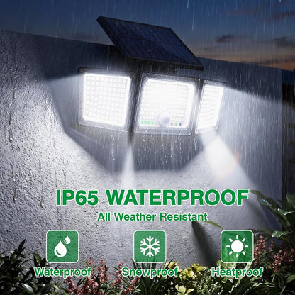 Solar Motion Sensor Light Outdoor, 2500LM 286 LED Solar Outdoor Lights with Power Display & Mode Indicators - 6500K Adjustable 3-Head Flood Light, IP65 Waterproof for Garden, Garage, Yard - 2 Pack - Available at All In One Marketplace Canada
