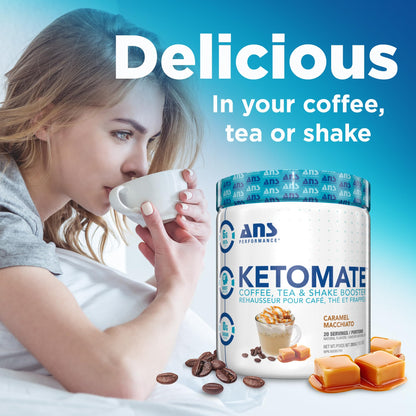 ANS Performance Ketomate Coffee Creamer with MCT Oil Powder – Caramel Macchiato, Sugar-Free, Keto-Friendly Beverage Mix, 20 Servings (293g / 10.3 oz)
