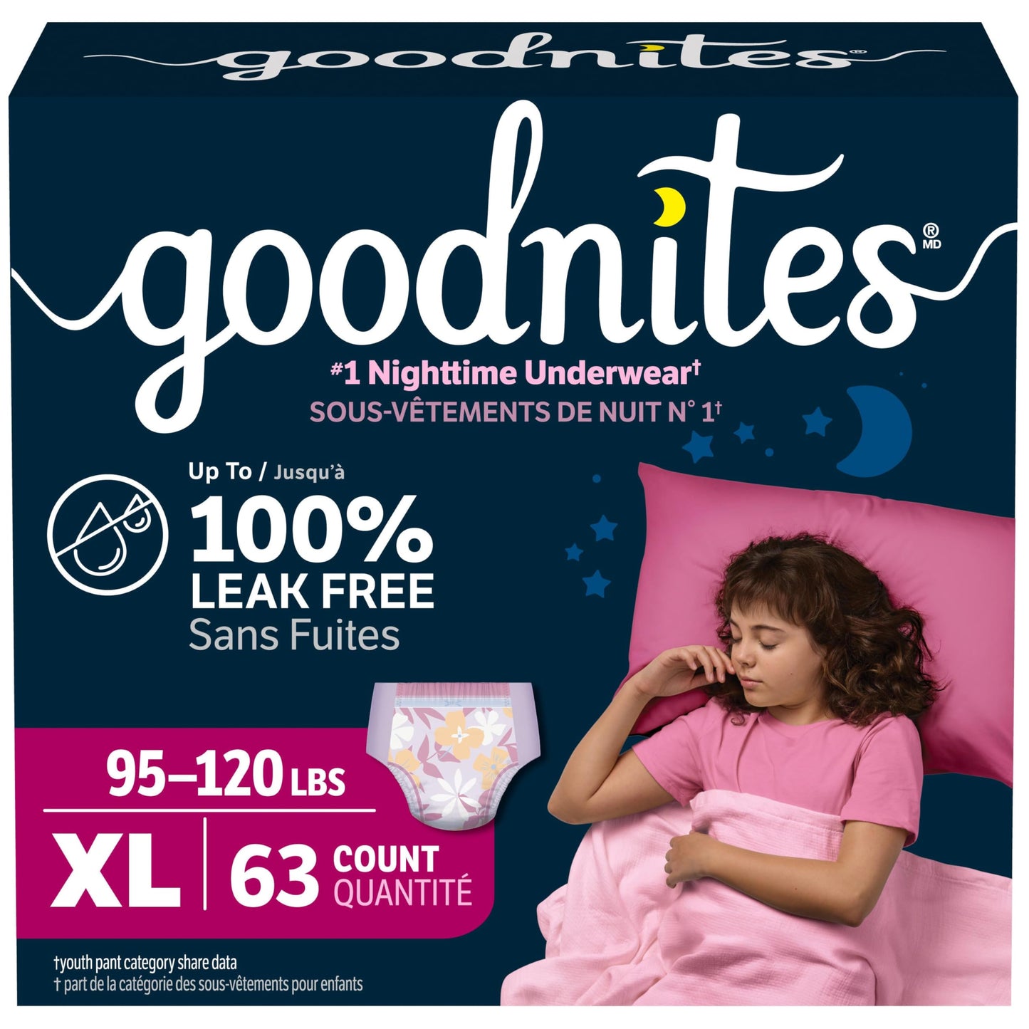 GoodNites Girls' Nighttime Underwear, Extra Large (95-120 lbs), 63 Ct