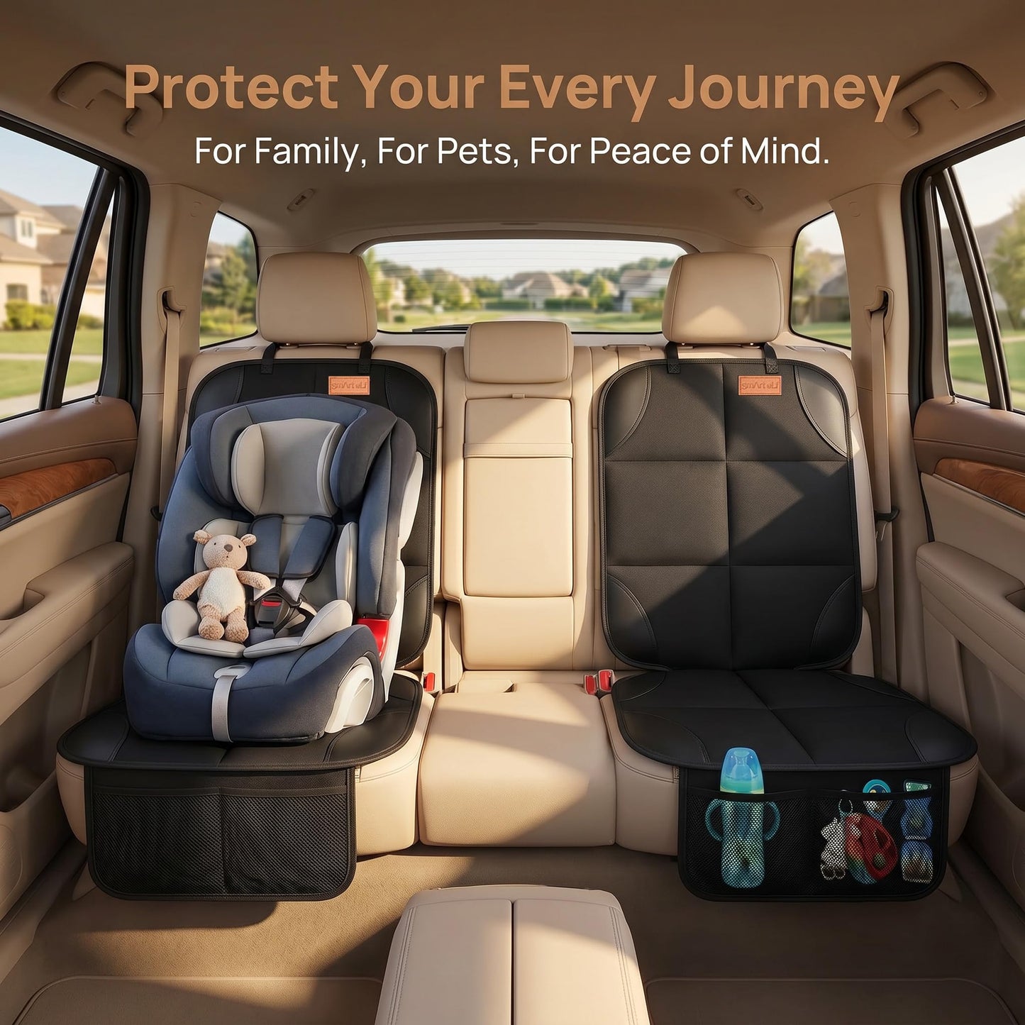 Smart eLf Car Seat Protector, 2Pack car seat Protector for Baby carseat with Thickest Padding, Non Slip Backing Mesh Pockets for Baby, Pet