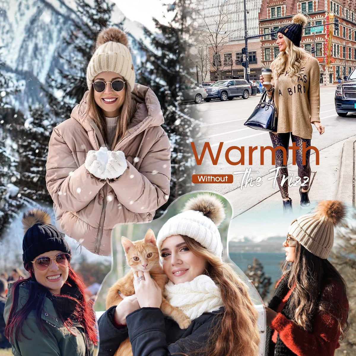 FURTALK Womens Winter Beanie Hat Satin Lined Faux Fur Pom Pom Beanies Hat for Women Winter Warm Knit Hats 🍁 All In One Marketplace Canada