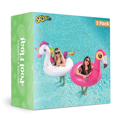 JOYIN 2-Pack Flamingo Unicorn Pool Float - Fun Beach Floaties, Inflatable Swimming Pool Tubes Party Toys, Lake Beach Floaty Swim Rings Summer Pool Raft Lounger for Adults & Kids - Available at All In One Marketplace Canada